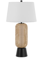 CAL Lighting BO-3219TB - 100W Wicker table lamp with 2W LED night light and hardback fabric shade