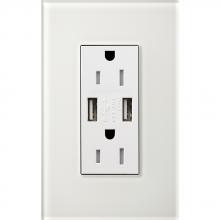 Lutron Electronics LTR-F15-UBTR-CWH - DUPLEX 15A TR DUAL USB RECEPTACLE CWH FP