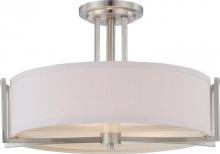 Nuvo 60/4758 - Gemini; 3 Light; Semi-Flush Fixture with Slate Gray Fabric Shade; Brushed Nickel Finish