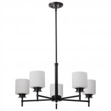 Nuvo 60/8038 - Warren; 28 Inch 5 Light Chandelier; Gun Metal with Satin White Glass; Gun Metal Finish