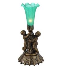 Meyda White 12002 - 12" High Green Tiffany Pond Lily Twin Cherub Mini Lamp