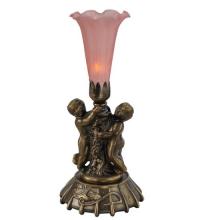 Meyda White 12522 - 12" High Pink Tiffany Pond Lily Twin Cherub Mini Lamp
