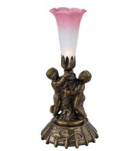 Meyda White 12608 - 12" High Pink/White Tiffany Pond Lily Twin Cherub Mini Lamp
