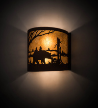 Meyda White 282456 - 15" Wide Bear at Lake Right Wall Sconce